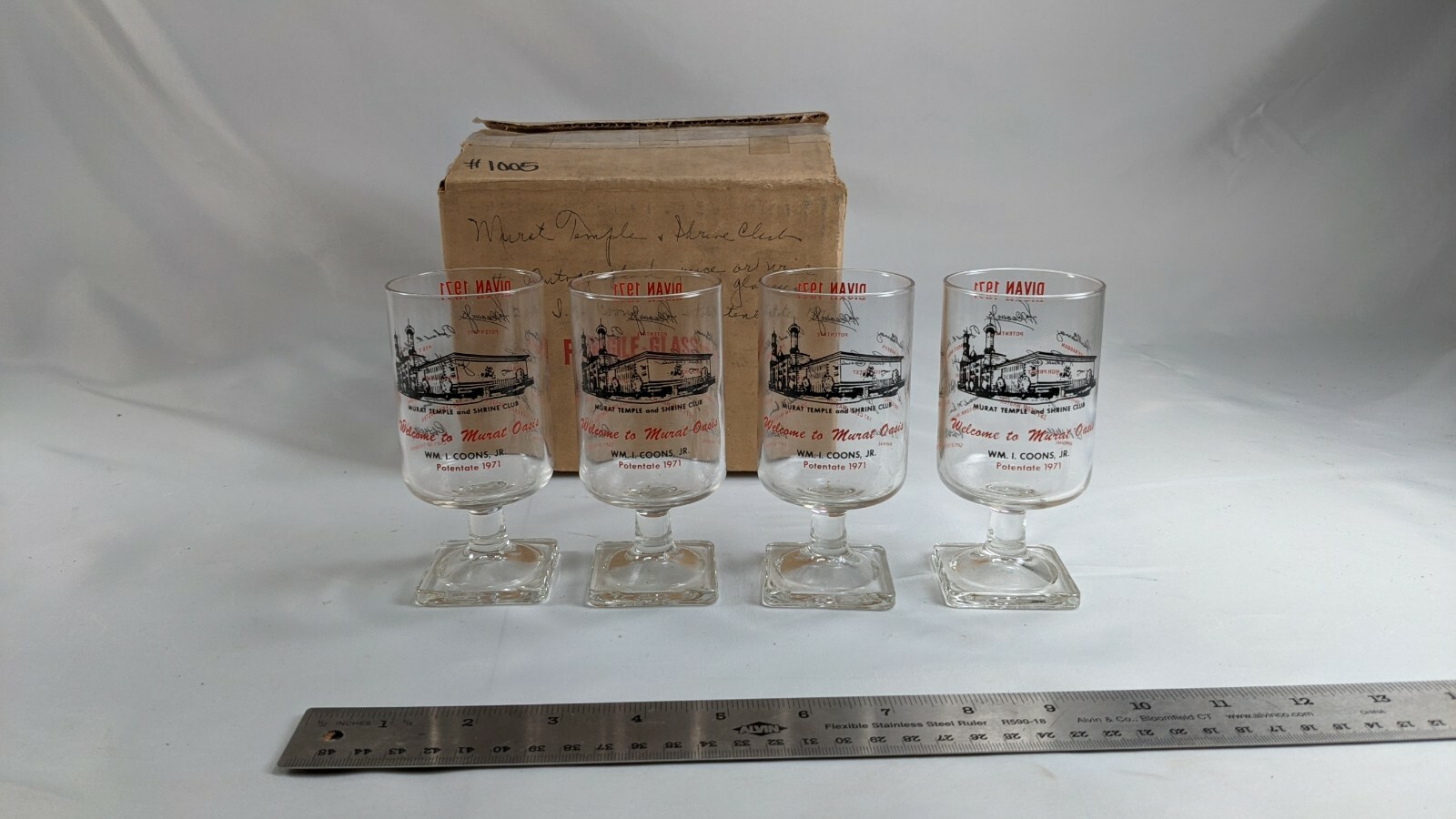 Vintage MASONIC MURAT TEMPLE Order of The Eastern Star  1971 Wine Glasses