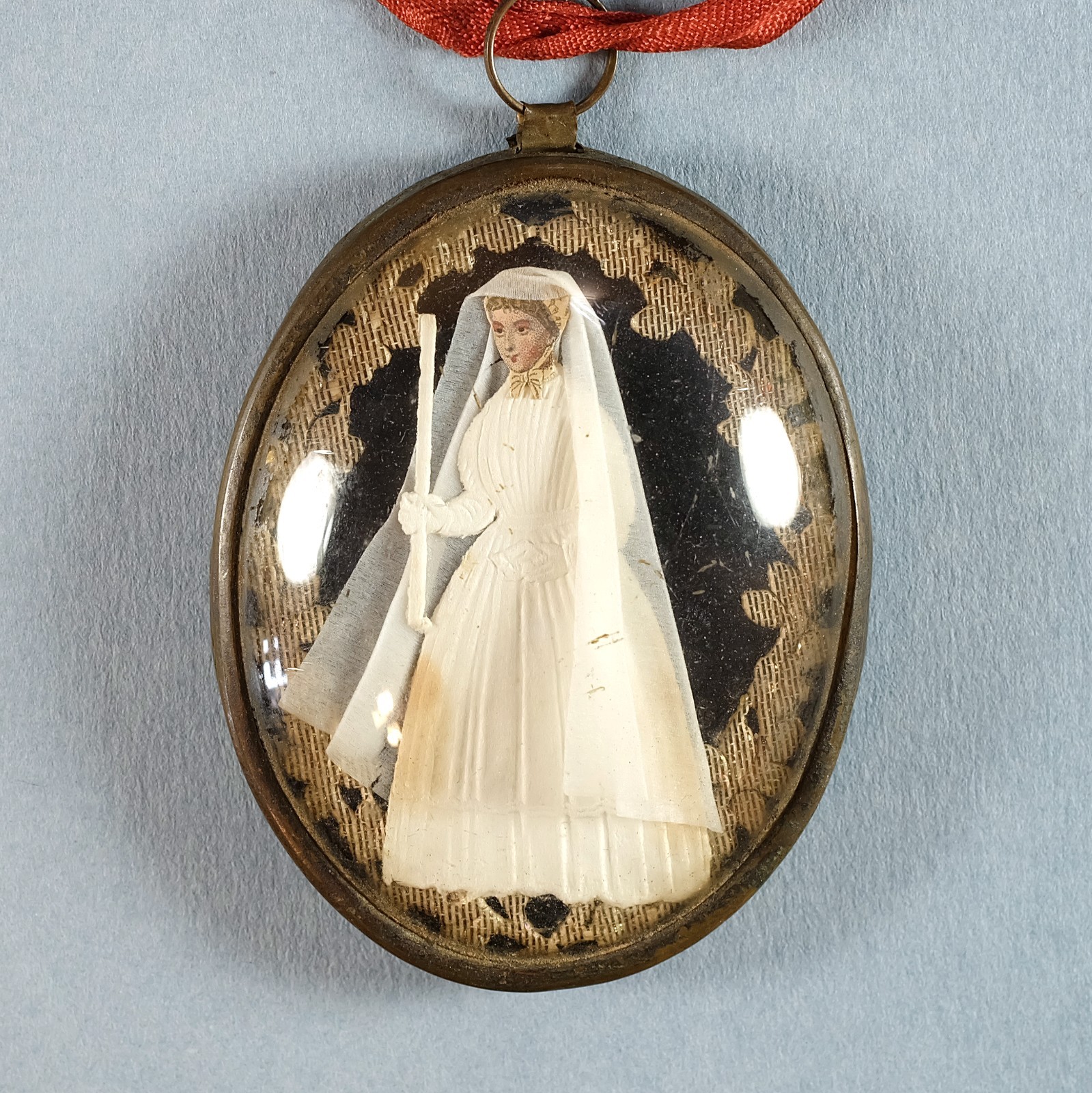Early 1800s Antique Victorian Bubble Glass Communion Hanging Framed Plaque