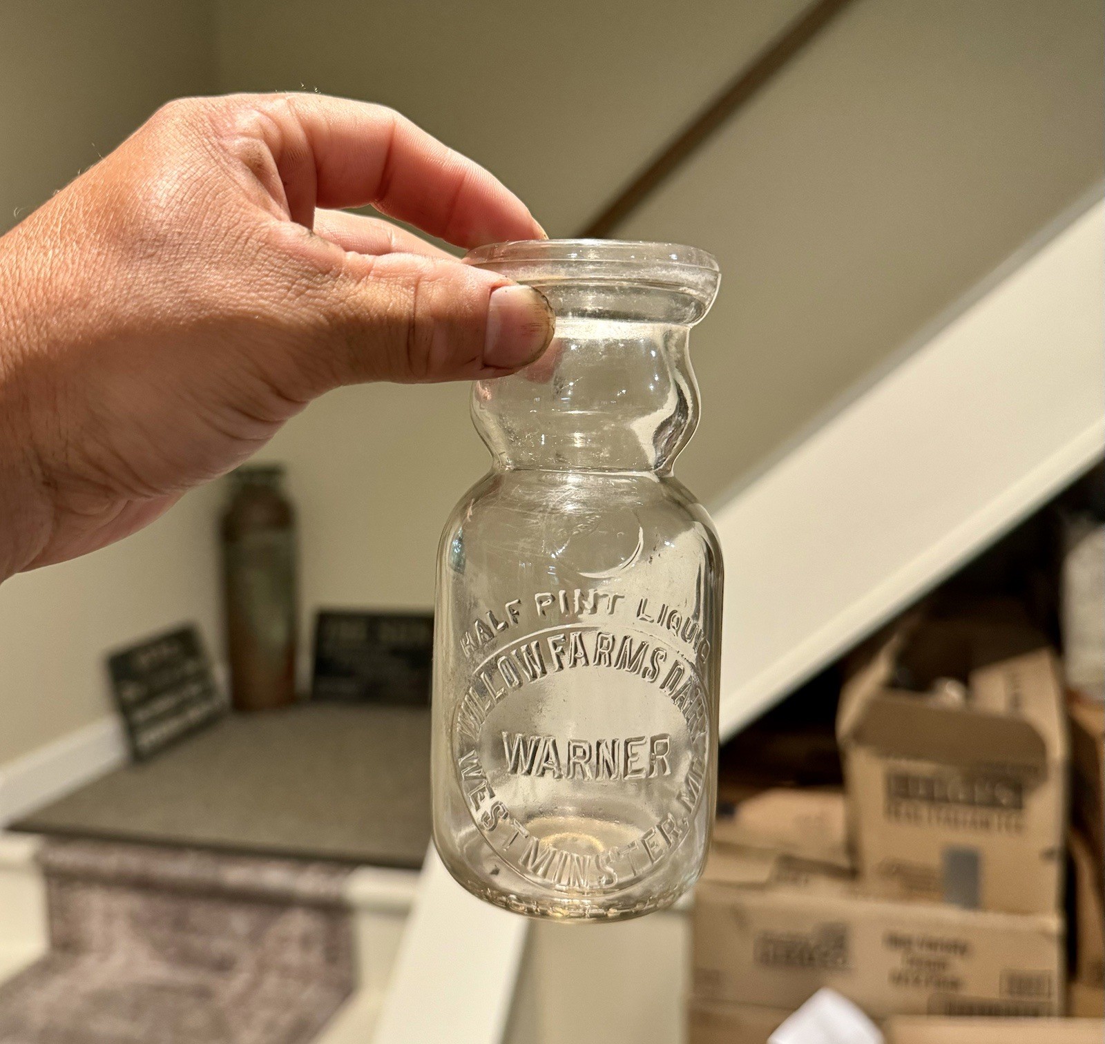 Willow Farms Dairy Warner Westminster MD Permit 7818 CreamTop 1/2 Pt Milk Bottle