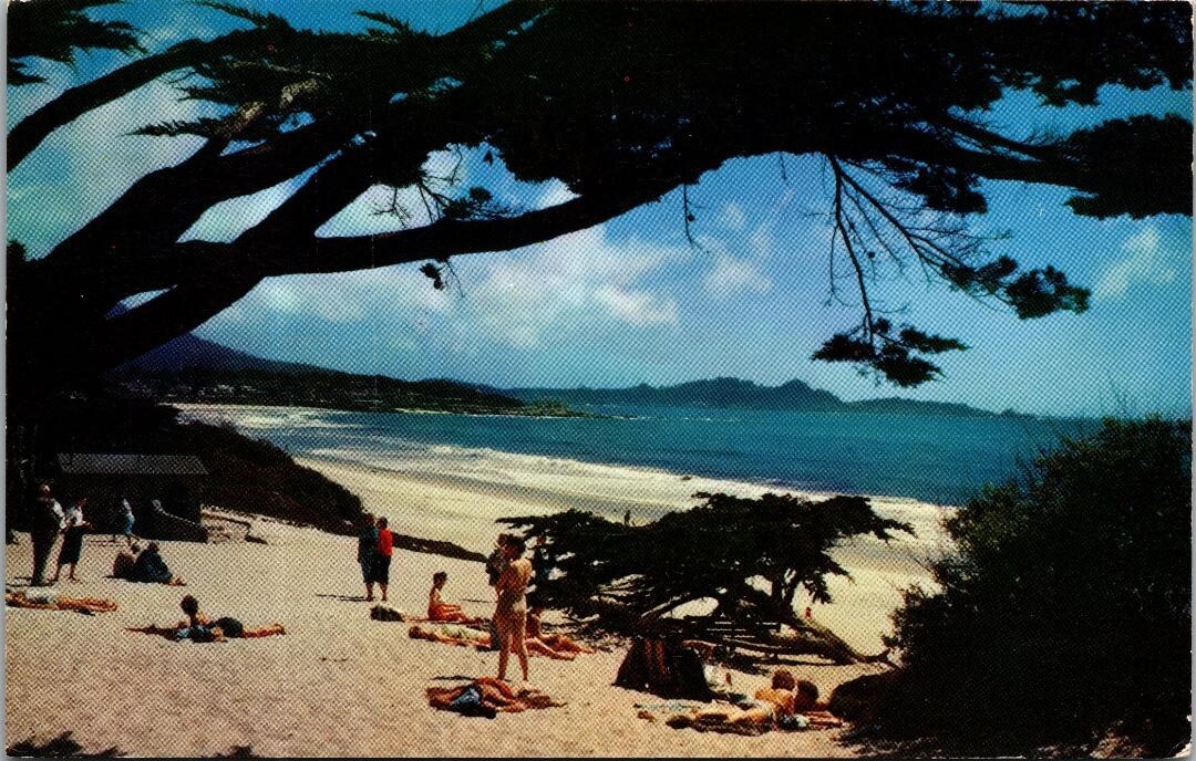 Carmel By The Sea California 1960s Postcard White Sands Beach Ocean Bathers