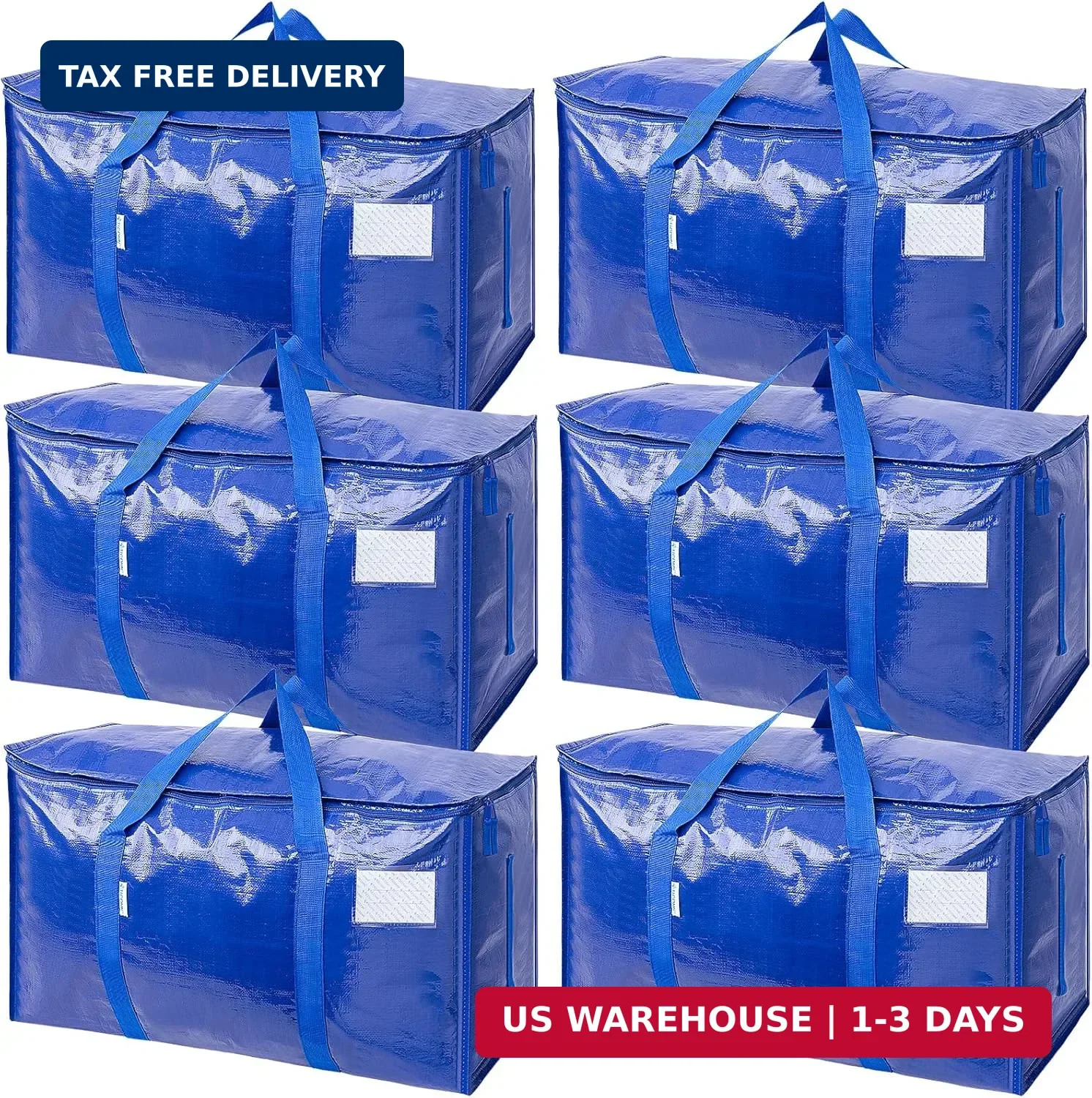 6 Pack Extra Large Moving Bags Heavy Duty with Zippers & Carrying Handles, Durab