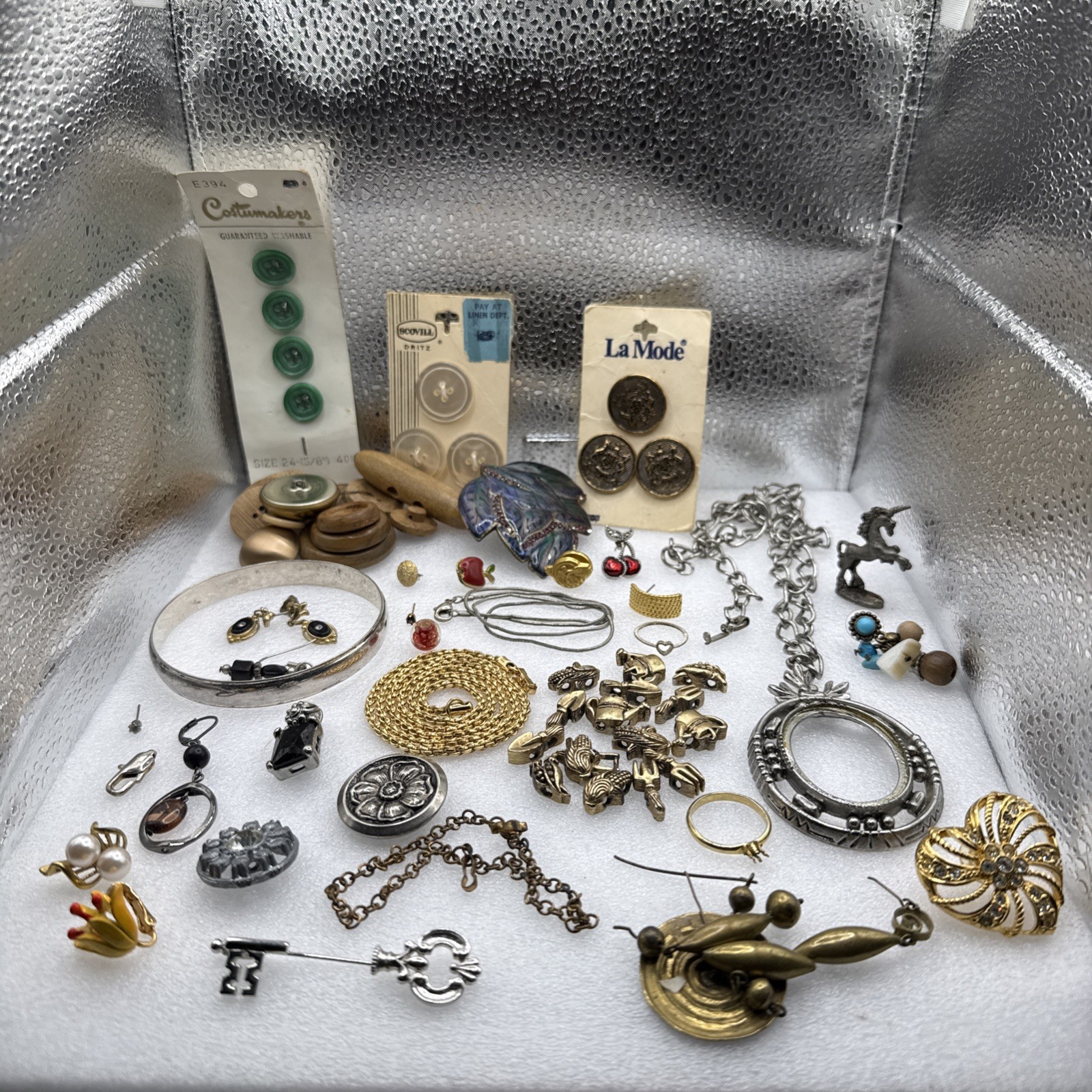 Vintage Junk Drawer Lot Jewelry Buttons Earrings Etc Lot 12 - A
