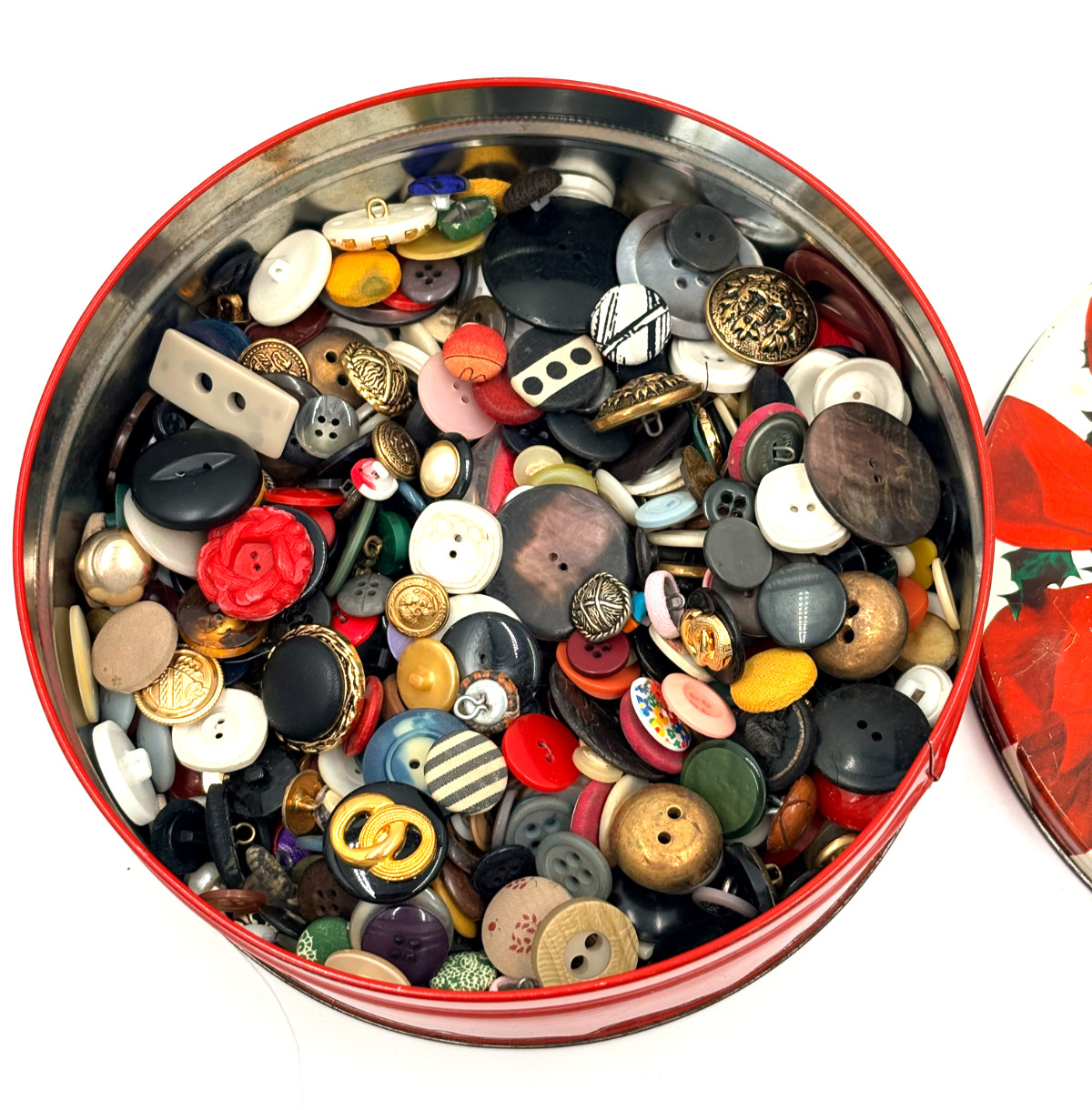Vintage Buttons Mixed Lot 2+ Lbs for Sewing, Crafting or Art In Vintage Tin