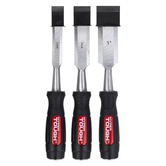 3 Piece Wood Chisel Set with Metal Striking Caps for Woodworking and Carving
