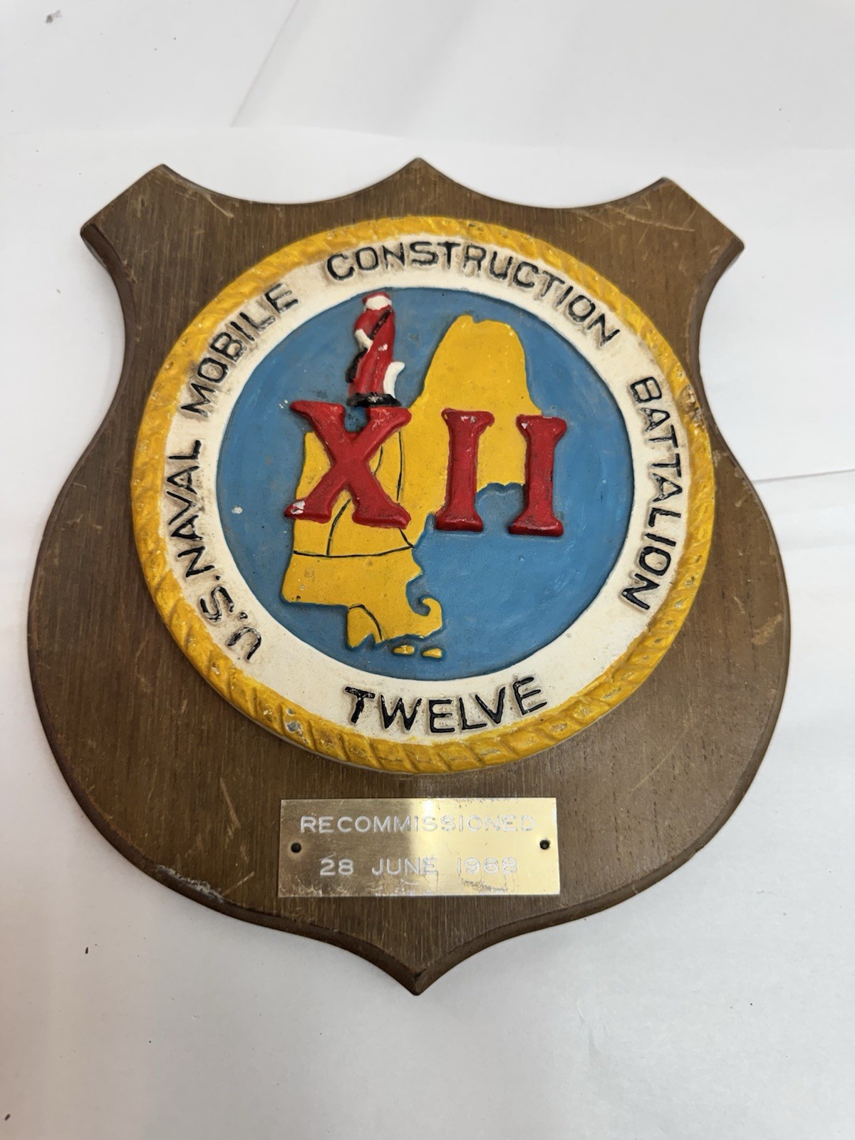 Vintage US Navy SEABEES Wall Plaque BATTALION TWELVE Vietnam War Era 1968