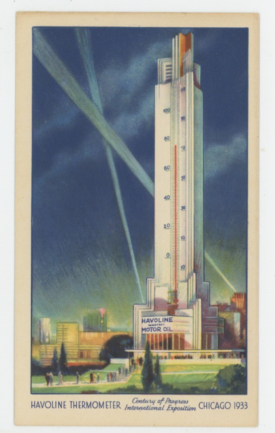 Mr Fancy Cancel Unused Century Progress Havoline Thermometer Postcard #243