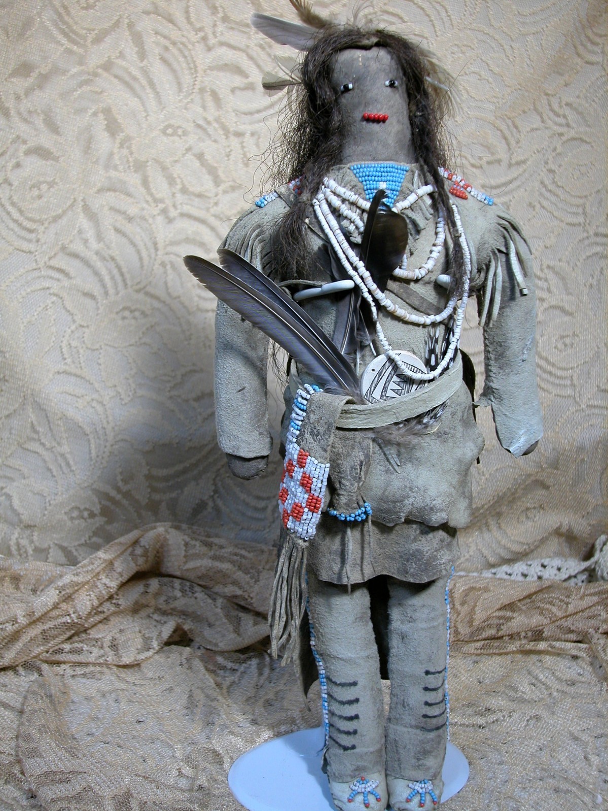 Rare Native American Sioux Indian Doll Museum Piece Leather & Beads 1800s 14”