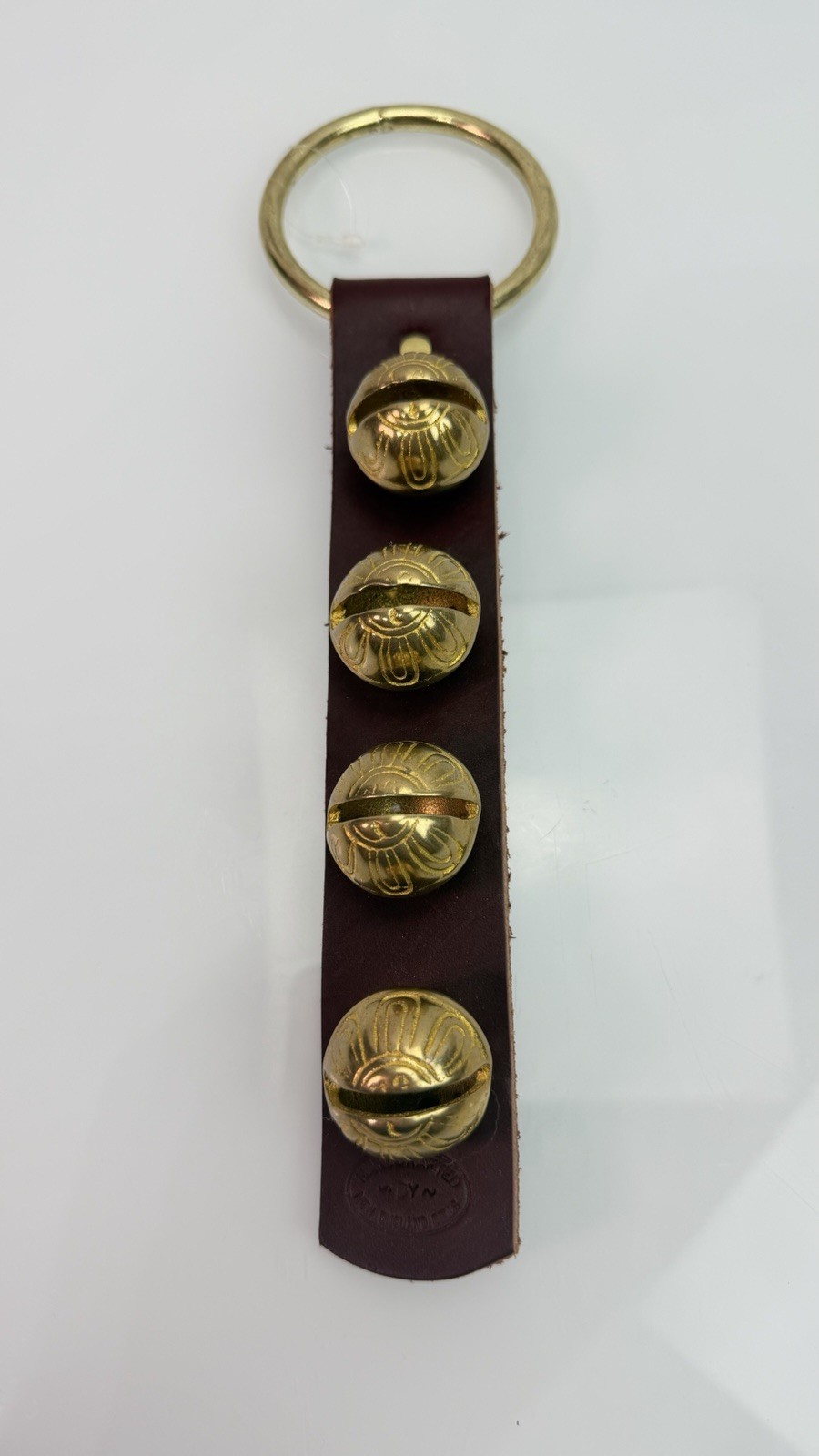 NWOT Handcrafted New England Bells Leather & Brass Door Hanger 4 Bells Christmas