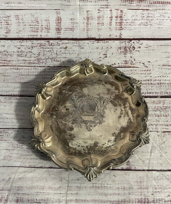 Vintage Silver Plated Ornate Footed Tray With Swan Crest 6.5\