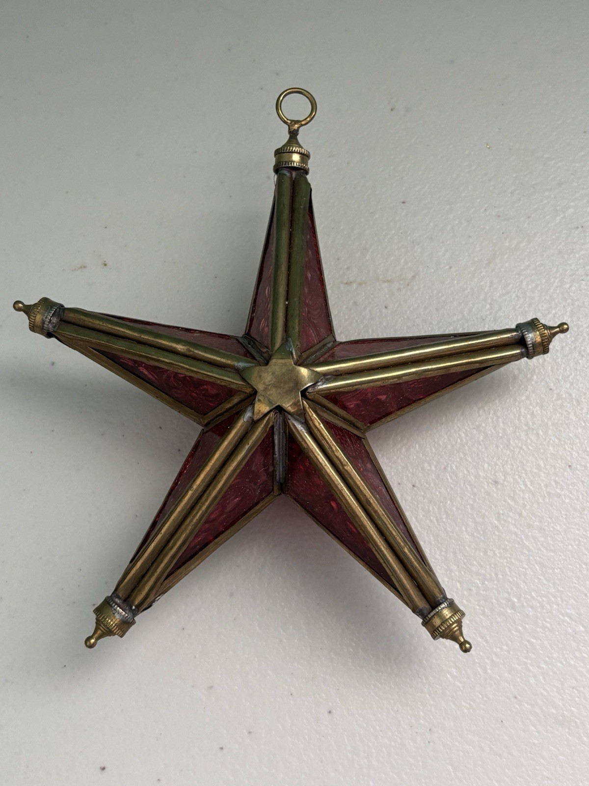 Vintage Victorian Tiffany Style Christmas Ruby Red Stained Glass Star Ornament