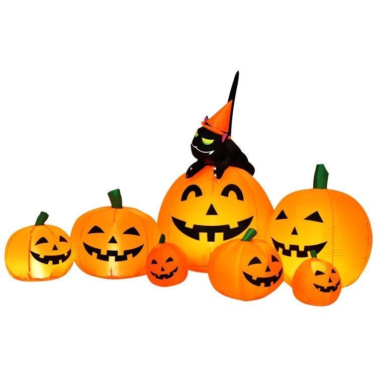 7.5FT Halloween Inflatable Pumpkin Combo with Cat LED Lights Yard Decor