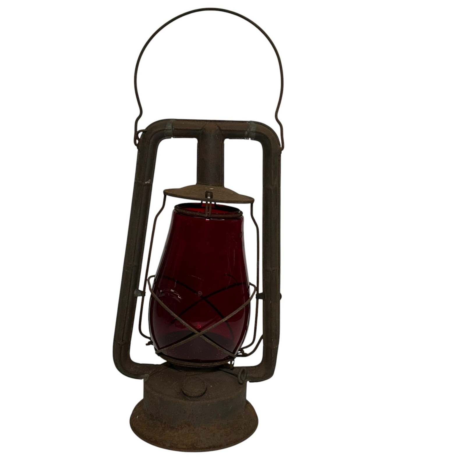 Vintage R.E. Dietz Monarch Railroad Red Glass Globe Rustic Gas Lantern 13.5\