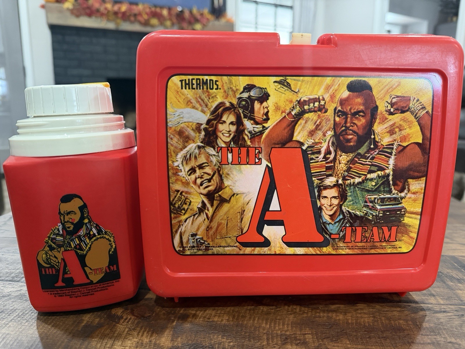 Vintage 1983 Thermos The A-Team Lunch Box With Thermos Red Plastic Mr T Nice 🔥