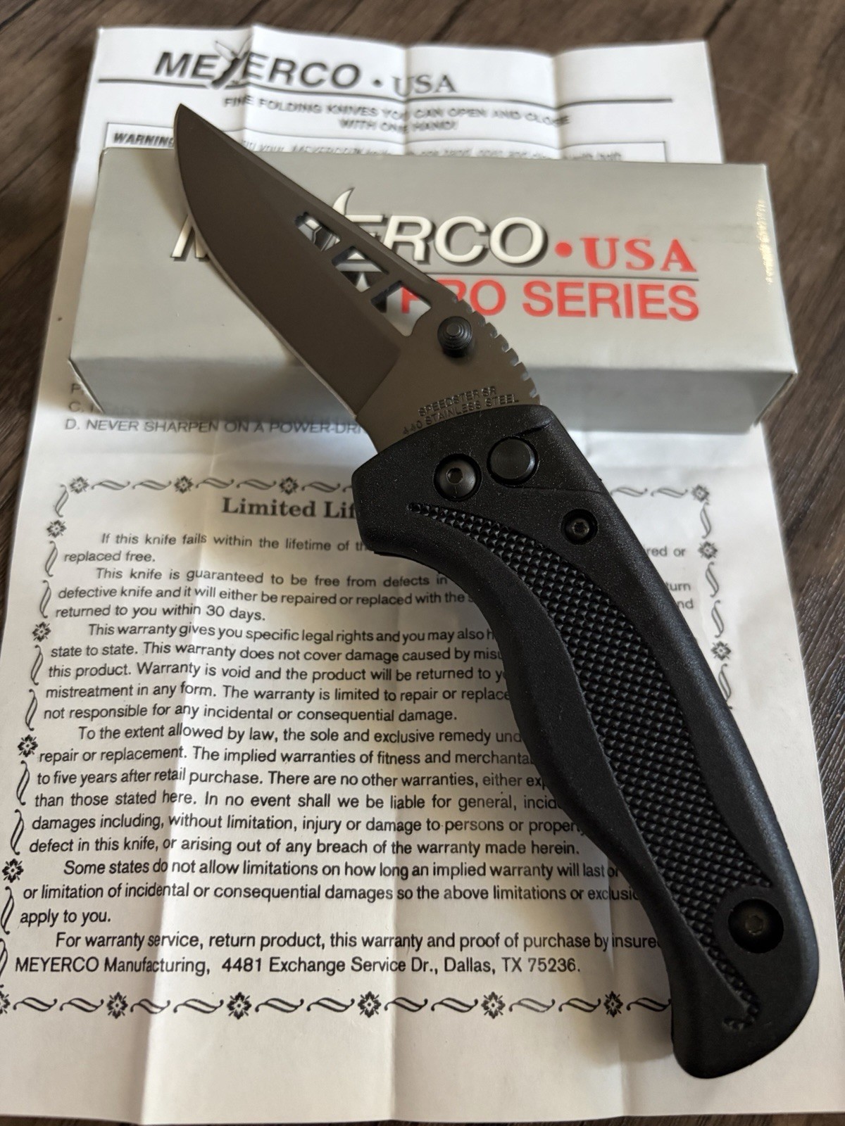 Meyerco Speedster MCSPEEDBKH Pro Series Folding Knife 440 NOS 2002 Box
