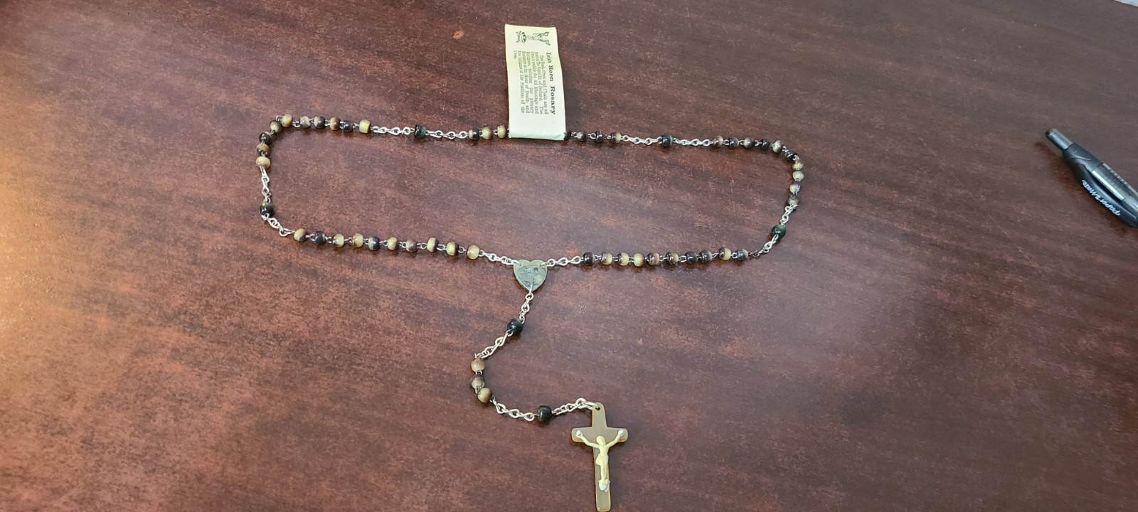 Vintage Old Irish Rosary Cattle Horn Bead ❤️ Center Piece Catholic Crucifix 