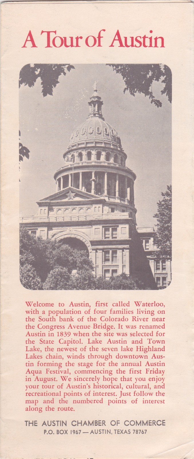 1970's Austin Texas Map and Tour Guide Brochure