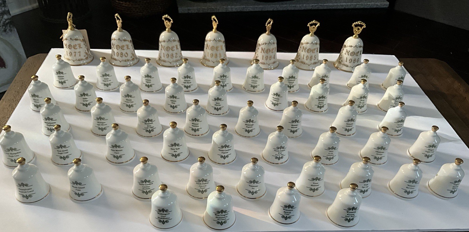 Danbury Mint State Flower Bone China Bell Lot of 49 & 7 Currier & Ives By Gorham