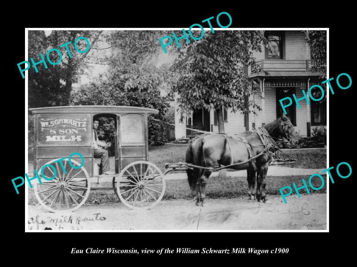 OLD LARGE HISTORIC PHOTO OF EAU CLAIRE WISCONSIN THE SCHWARTZ MILK WAGON c1900