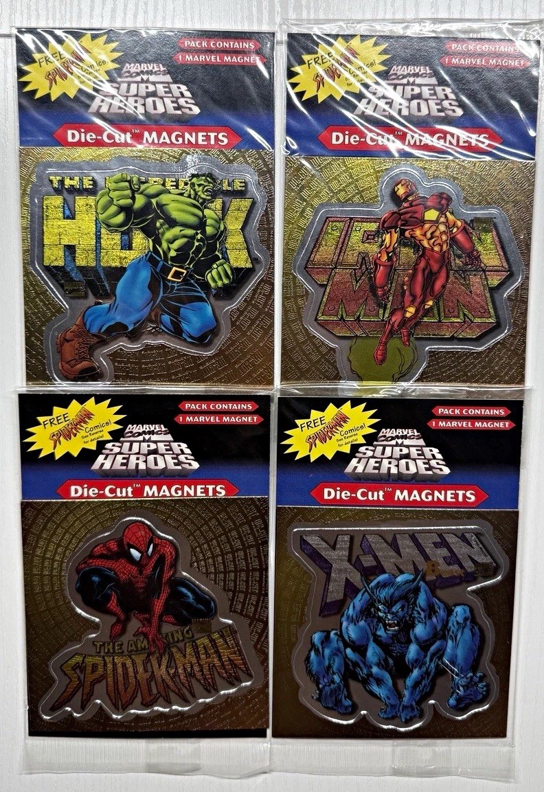 1996 Marvel Comics Super Heroes Die-Cut Magnets Lot 4 Hulk Spider-Man🔥🔥🔥