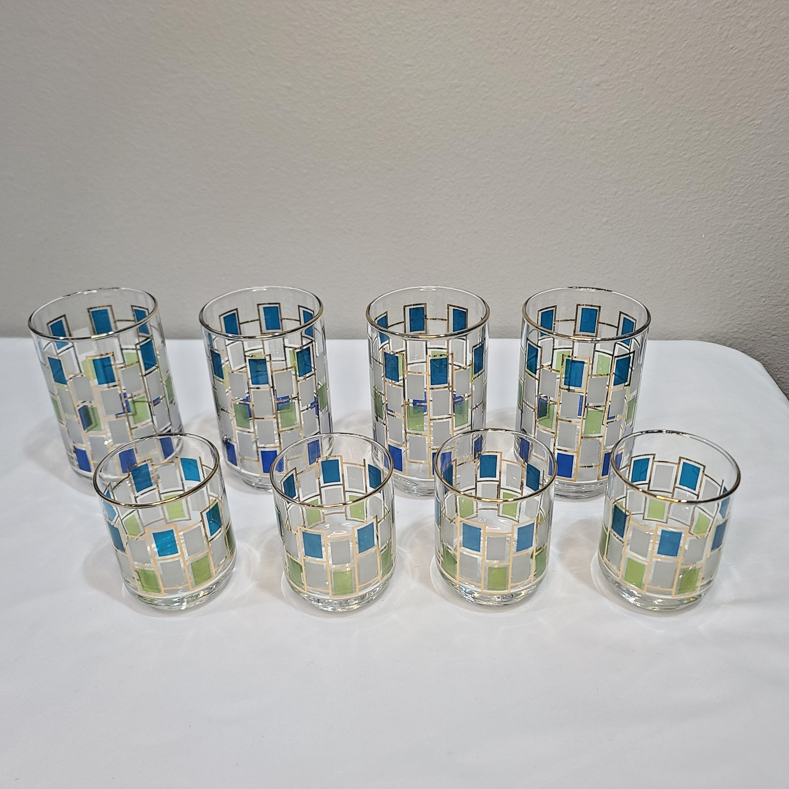 8 VTG. MCM Libby Nordic Glasses Blue Green White 4.5