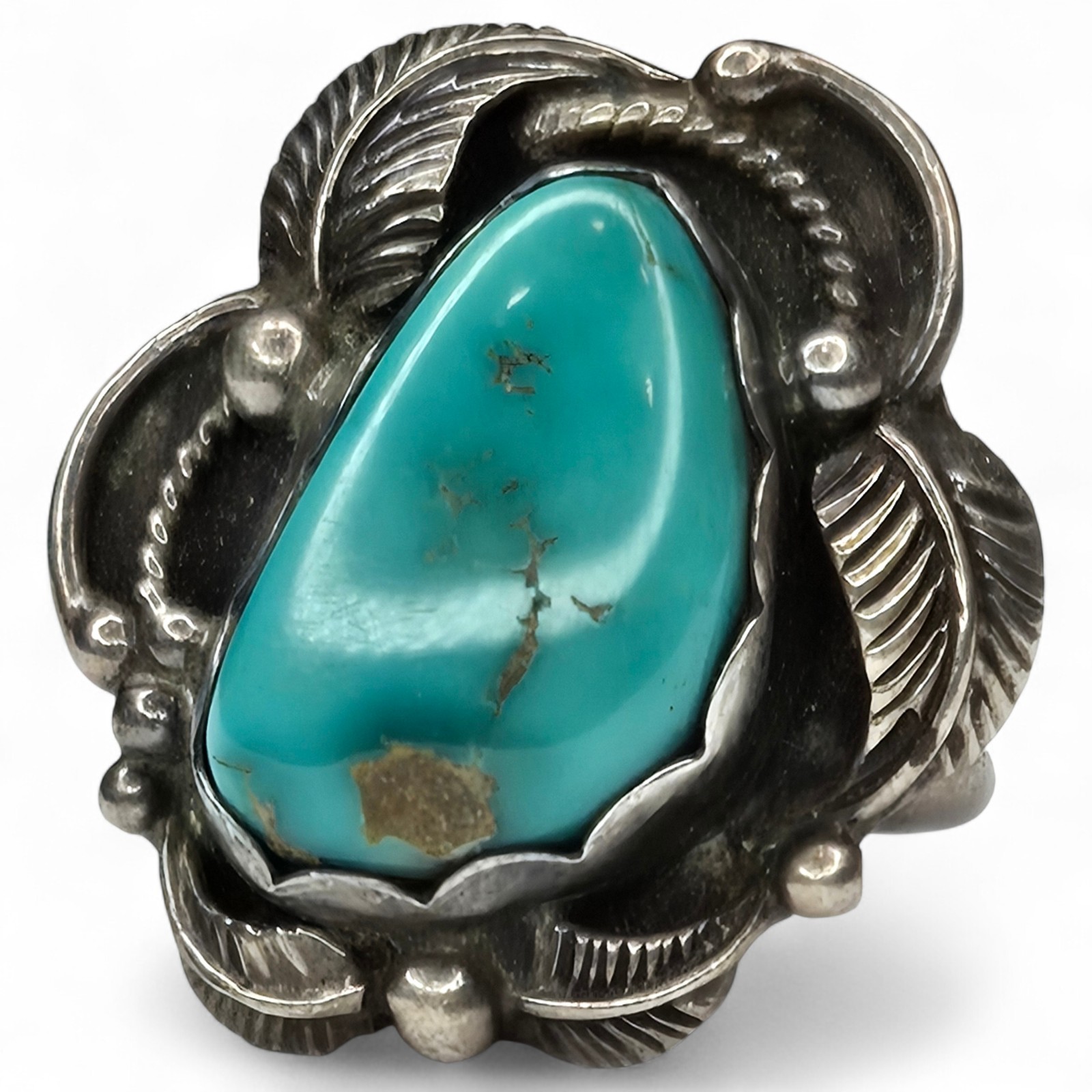 Les Baker Vintage Southwestern Sterling Silver Turquoise Ring Size 7