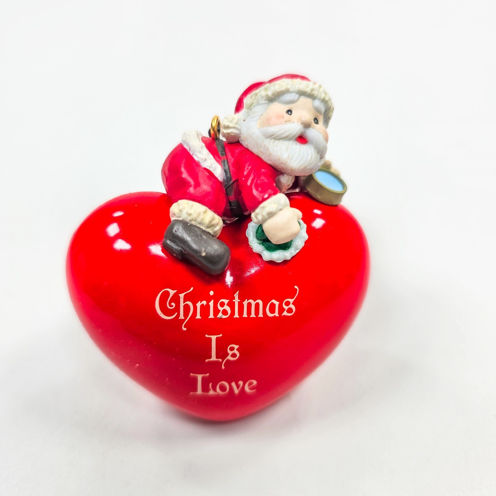 Vintage 1992 Christmas Is Love Santa Claus Red Heart Ornament Lustre Fame in Box
