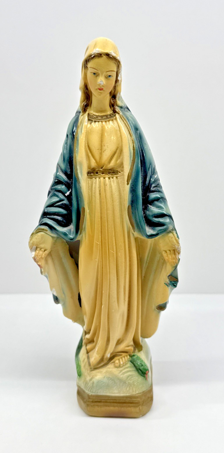 Vintage Virgin Mary Statute With Serpent at Feet  9.5 Inches Religious Catholic