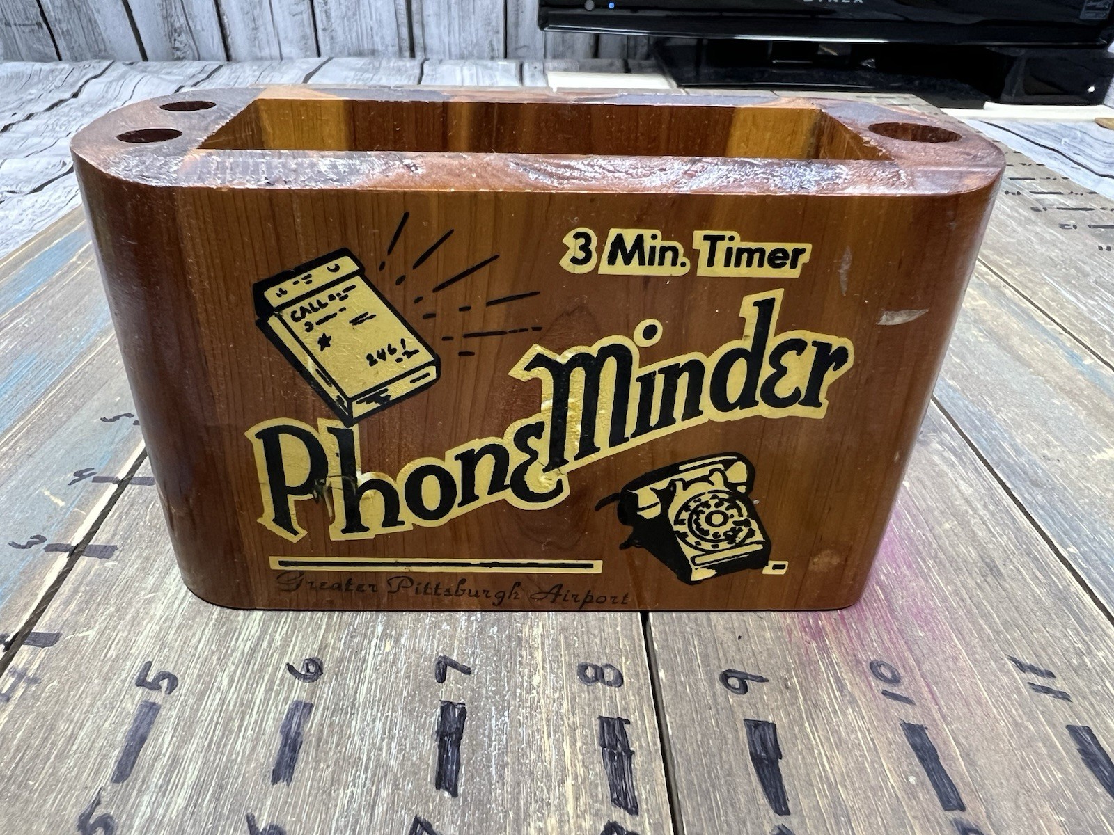 VTG Phone Minder Wooden Note Pen Paper Holder Greater Pittsburgh Airport SEE PIC