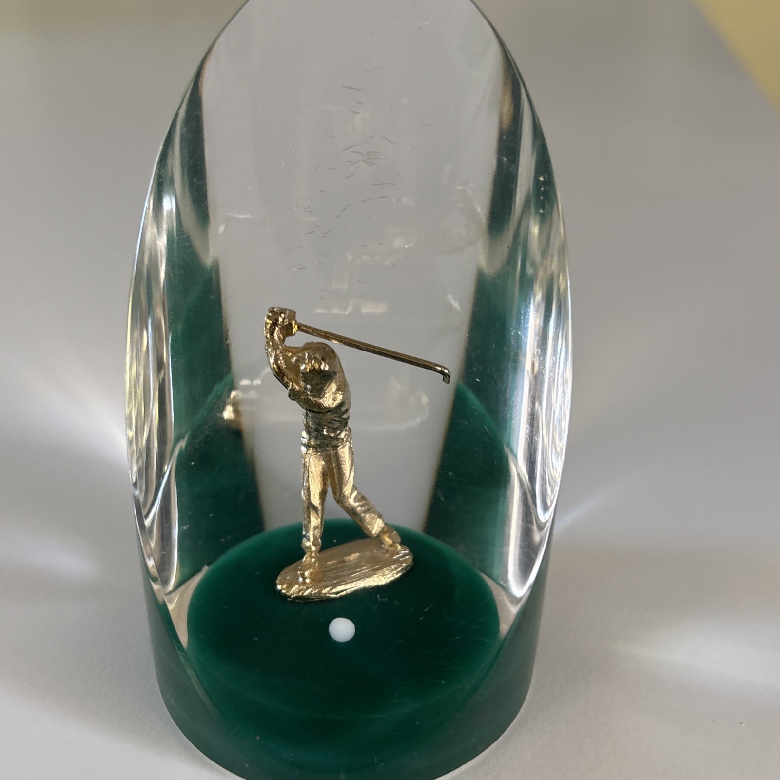 Vintage Canada Lucite Acrylic Golfer Sculpture Paperweight 