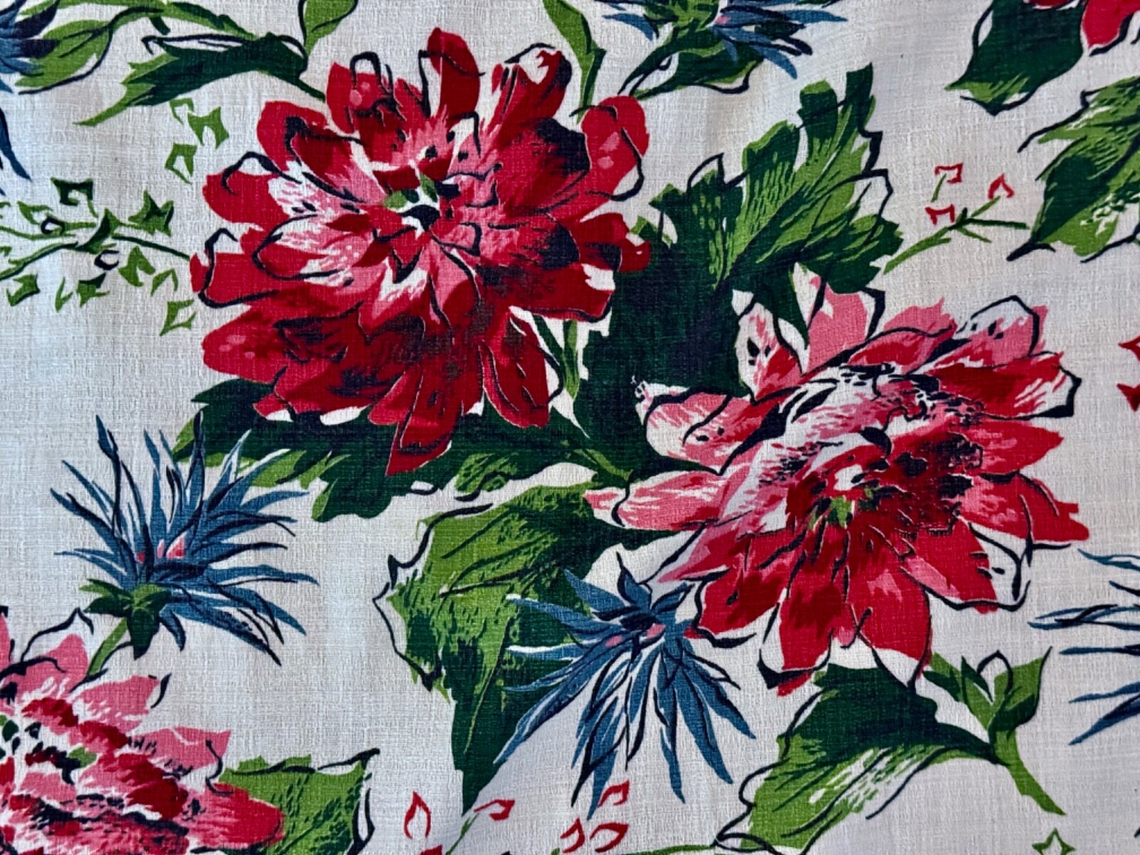 Paris Apartment 1950’s Mid Century Floral Barkcloth Vintage Fabric Drape Curtain