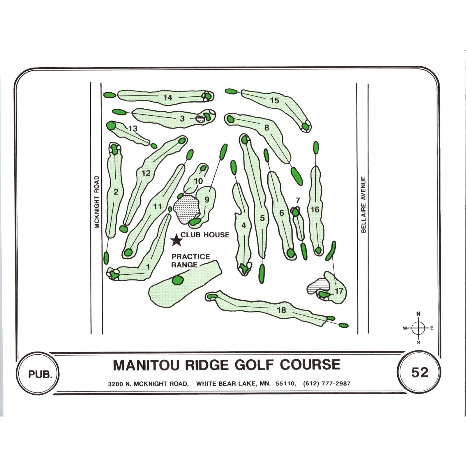 Manitou Ridge Golf Course White Bear Lake MN 1989 Golf Course Map SK5
