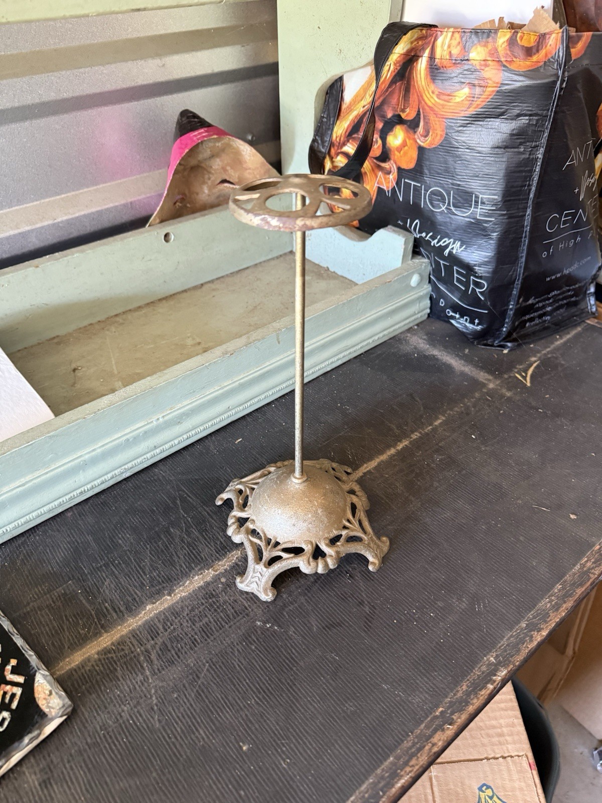 Antique Nickel Hat Stand Victorian Display Holder Ornate Cast Base Industrial
