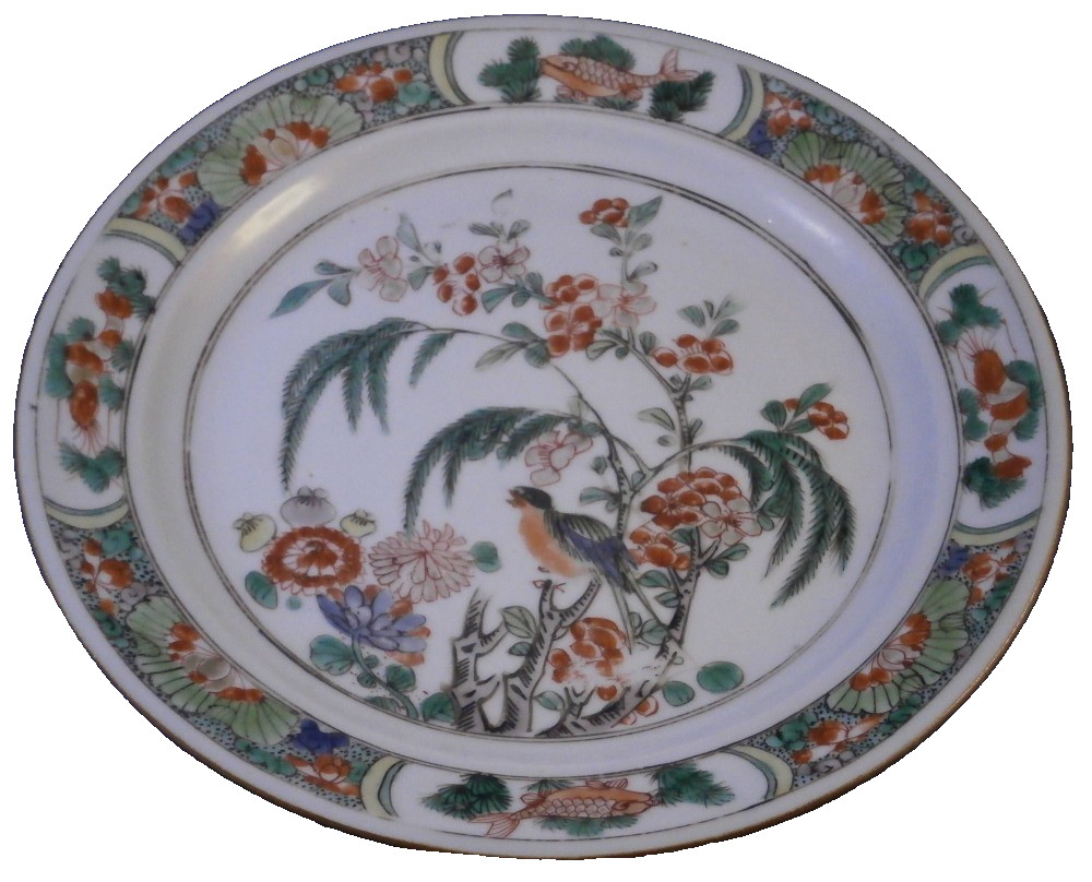 Antique 17thC 18th Chinese Porcelain Famille Verte Plate China Kangxi Qing China