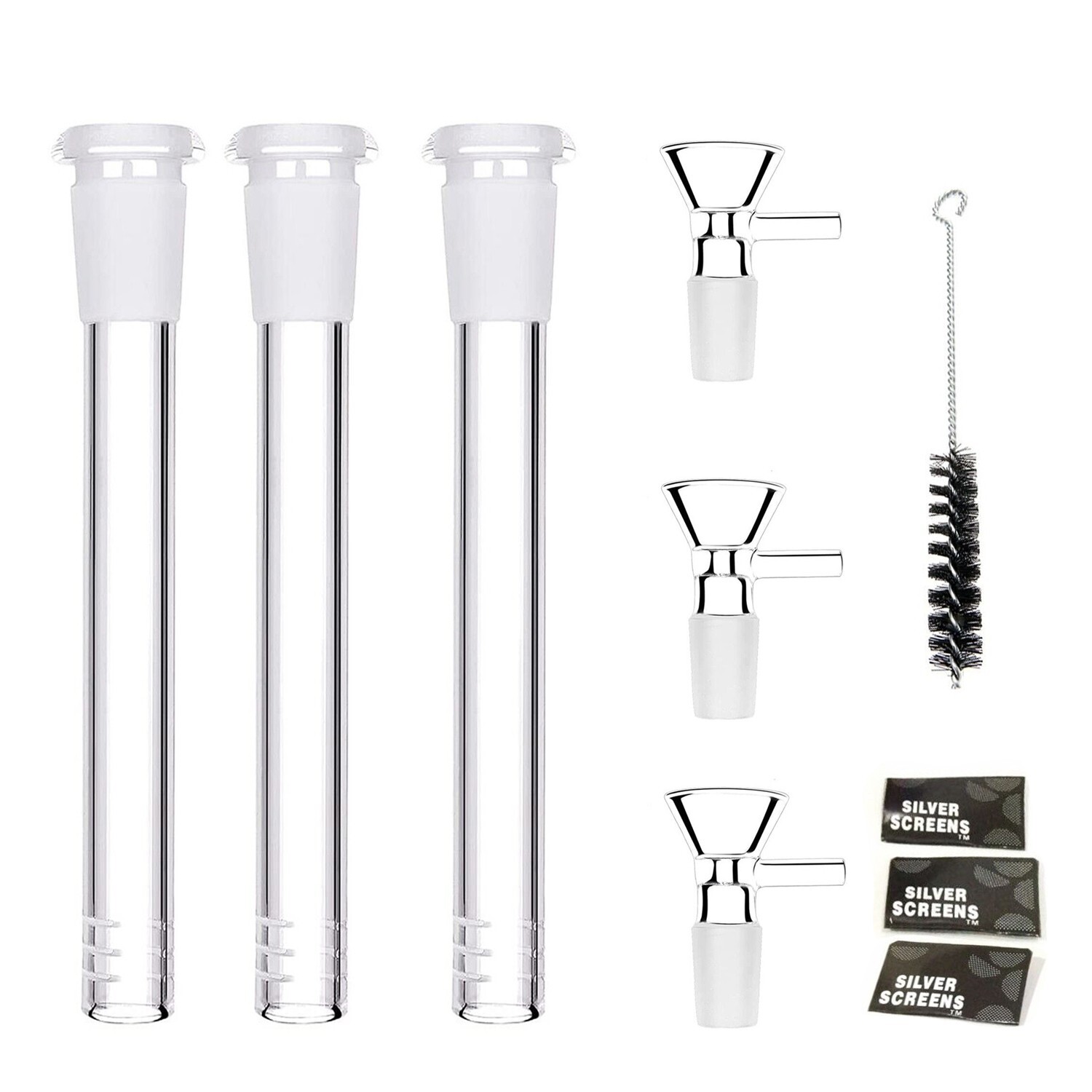 3PC 4.7 ''Glass Bong 18.8mm Down Stem  +3PC 14mm Bowl Water Pipe Brush Screen
