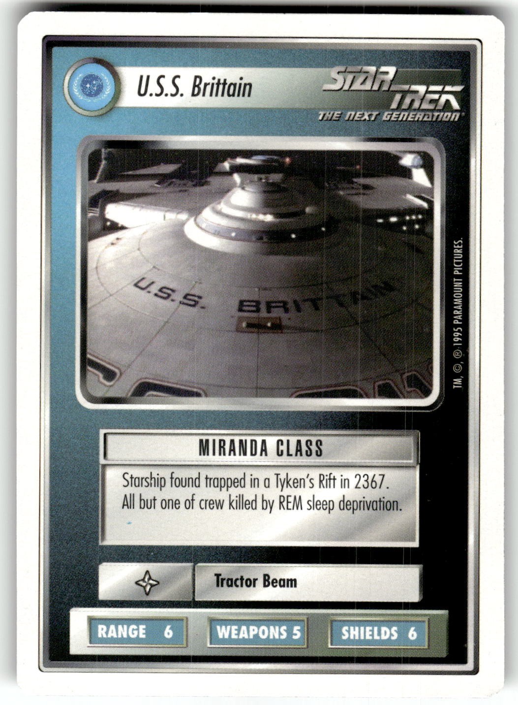 1995 Star Trek Unlimited Premiere Card Federation Ship U.S.S. Brittain