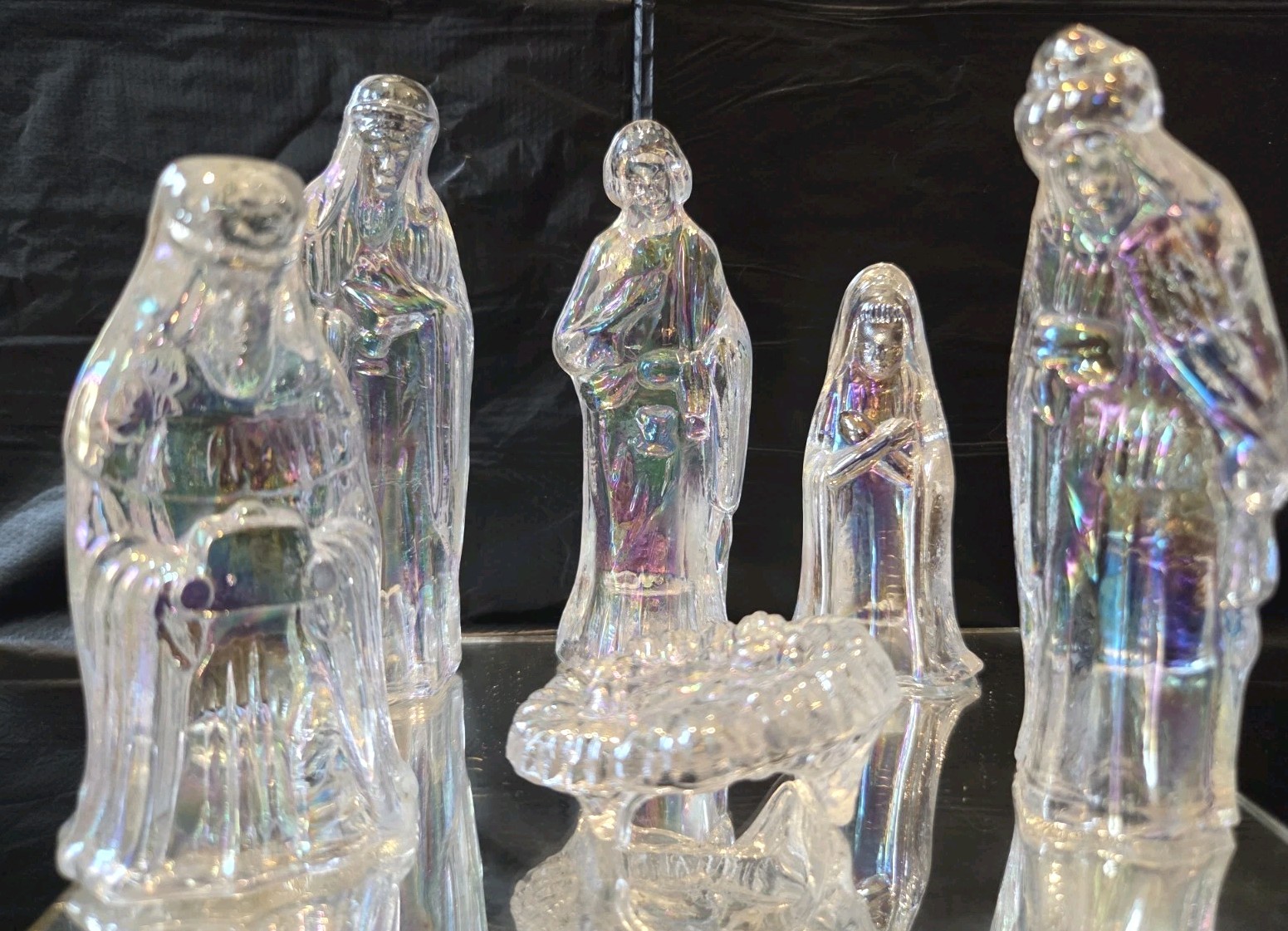 Vintage Iridescent Clear Glass Nativity Set 6 Pc House of Lloyd Silvestri Style