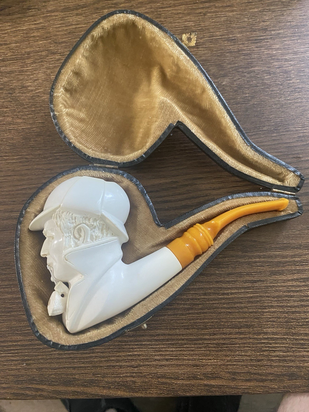 Vintage Sherlock Holmes Meerschaum Block Tobacco Pipe Unsmoked