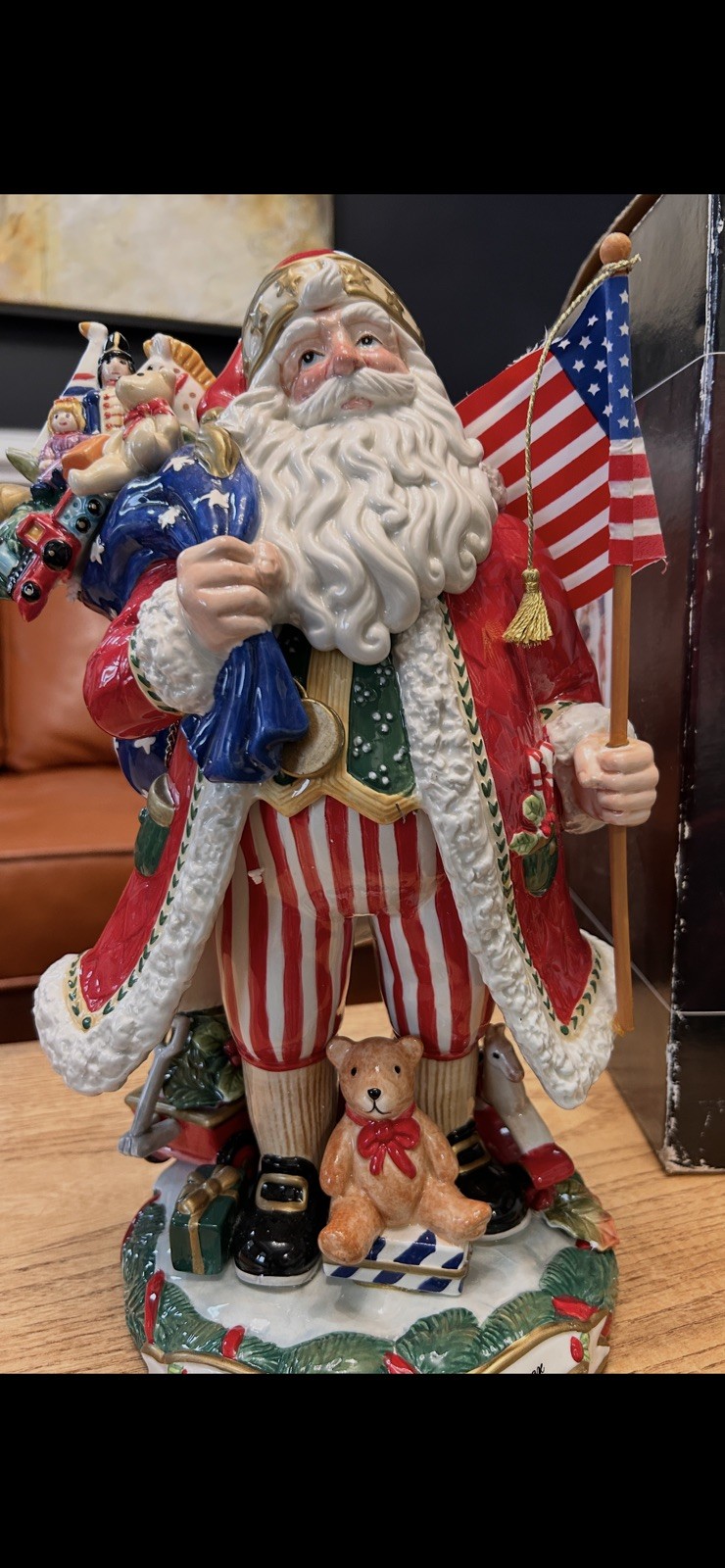 RARE LIMITED EDITION FITZ & FLOYD LEGENDS AMERICANA SANTA FIGURINE STARS STRIPES