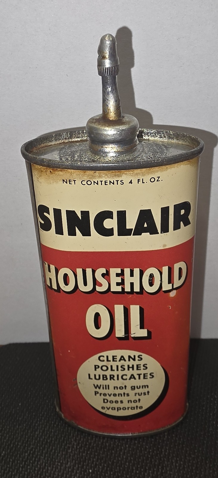 Vintage 30's-40's Sinclair Household Oil, Oiler. Lead Spout & Cap