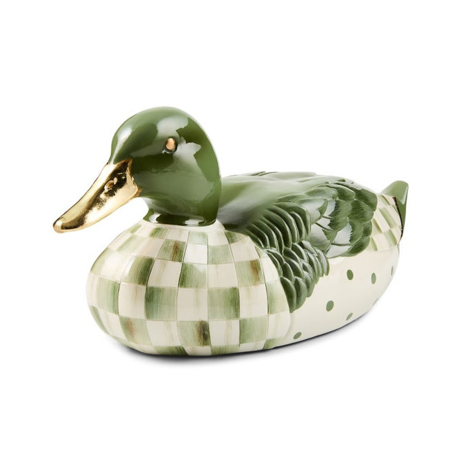 MACKENZIE CHILDS Sage Check Mallard Duck Figurine NEW