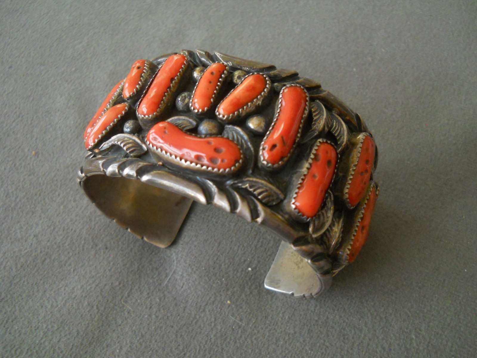 Native American Navajo Branch Coral Cluster Sterl Silver Cuff Bracelet Signed FK