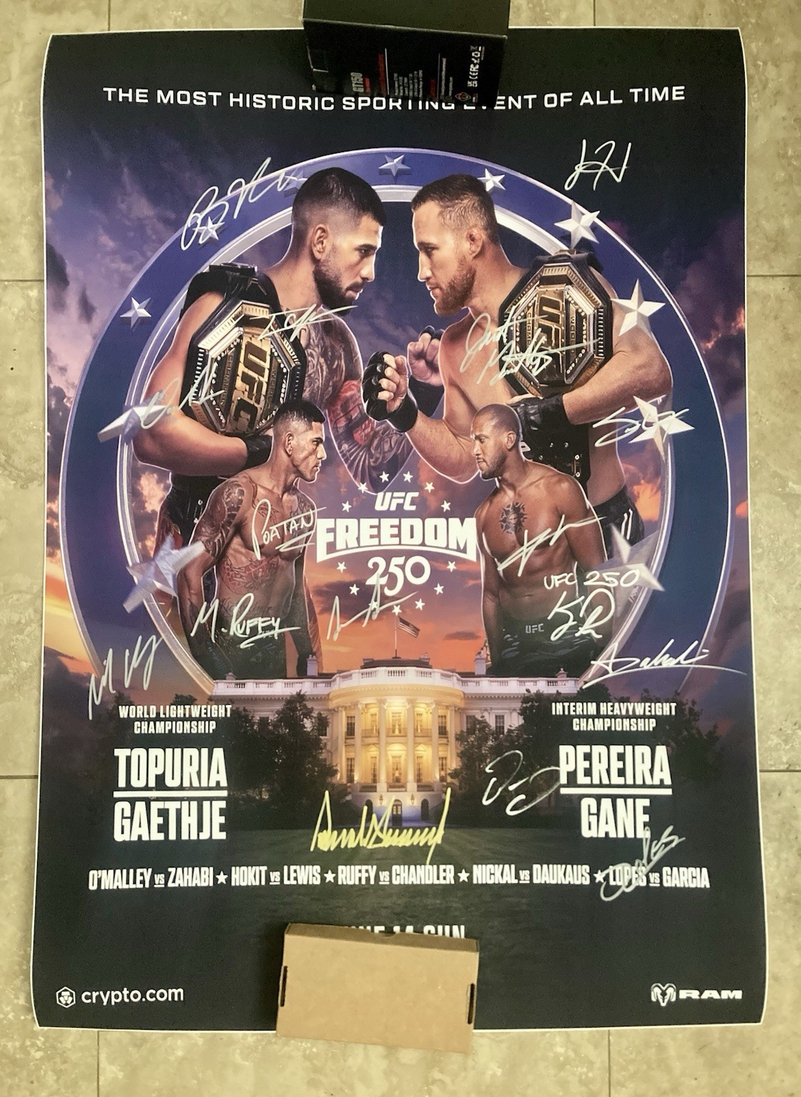 RARE Signed 16x Donald Trump + All Fighters UFC Freedom 250 Fight Poster 28x40