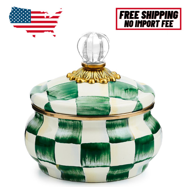MacKenzie-Childs Emerald Check Squashed Pot, No Import Fee