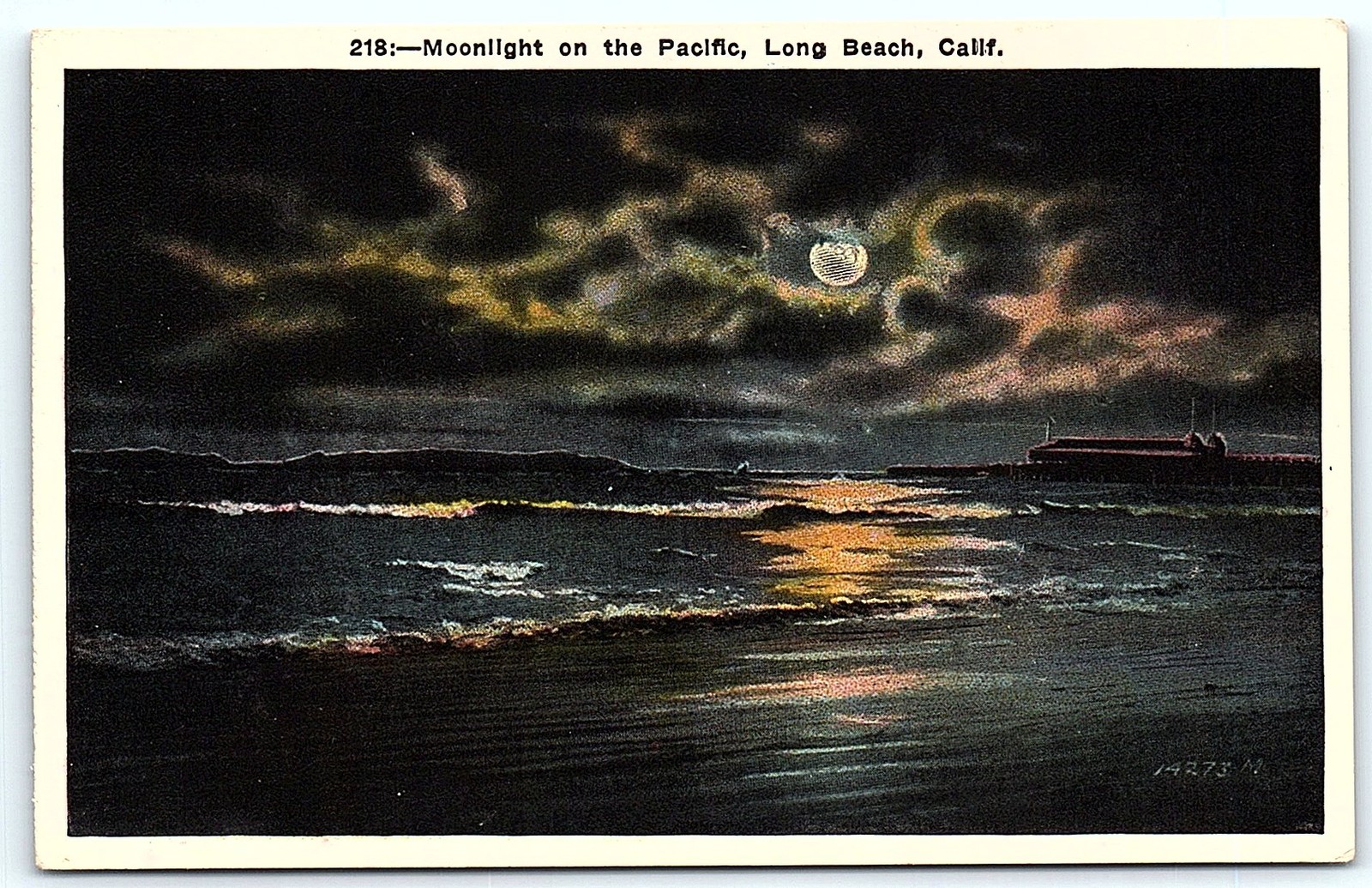 Vintage postcard: Moonlight on the Pacific, Long Beach.