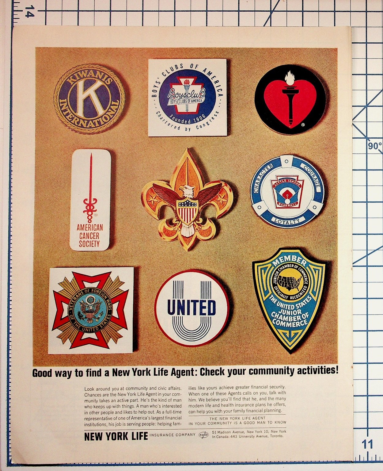 Vintage 1960s New York Life Ad Kiwanis Boy Scouts VFW Little League Ephemera