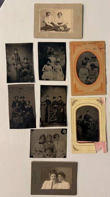 9 Antique Women Photos 7 Albumens & Tintypes Victorian Edwardian Hatpins Fashion