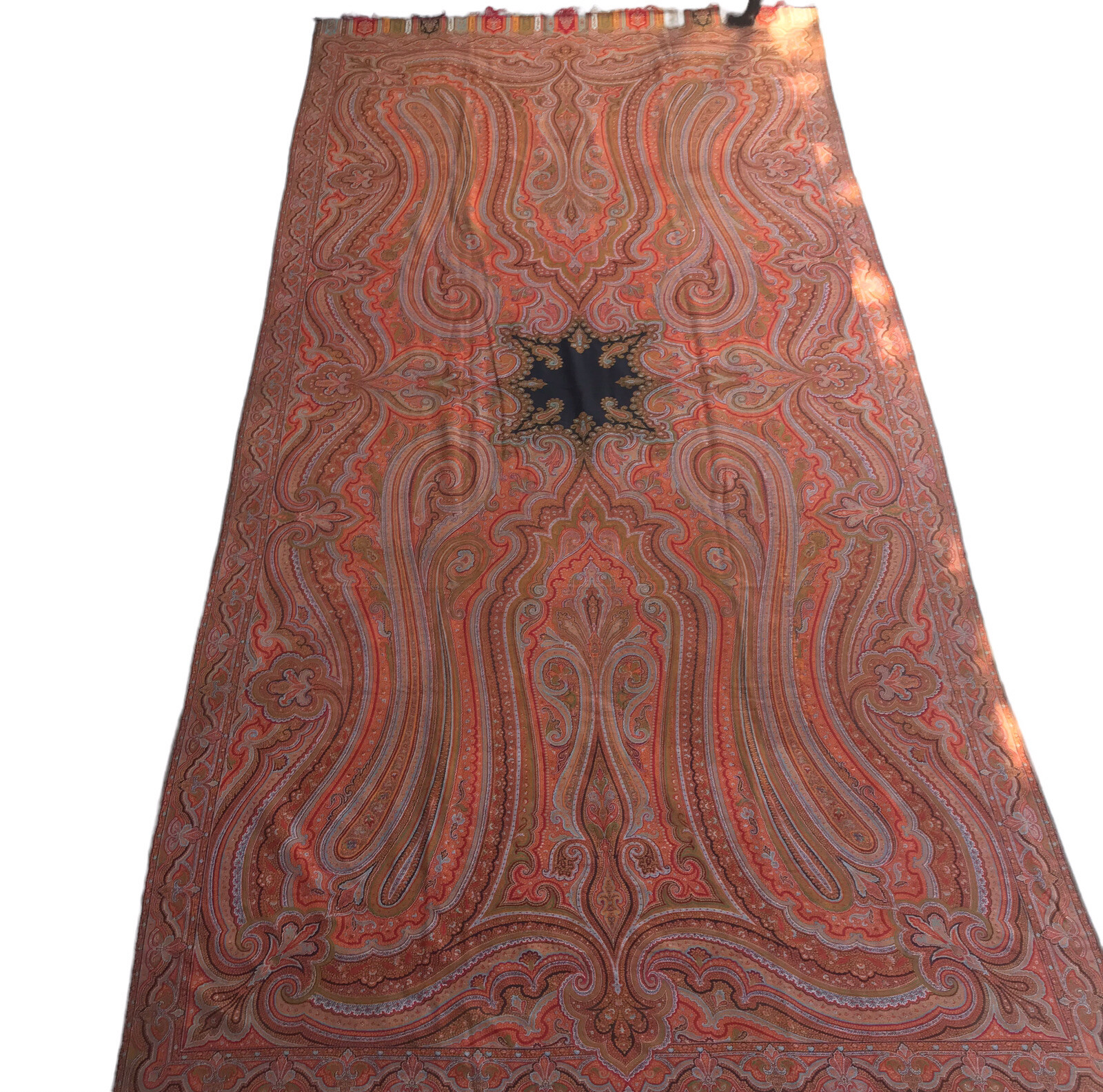 Kashmir Paisley Throw Antique 19th Century Wool Piano Shawl Tablecloth 129\ Kashmir Paisley Throw Antique 19th Century Wool Piano Shawl Tablecloth 129\