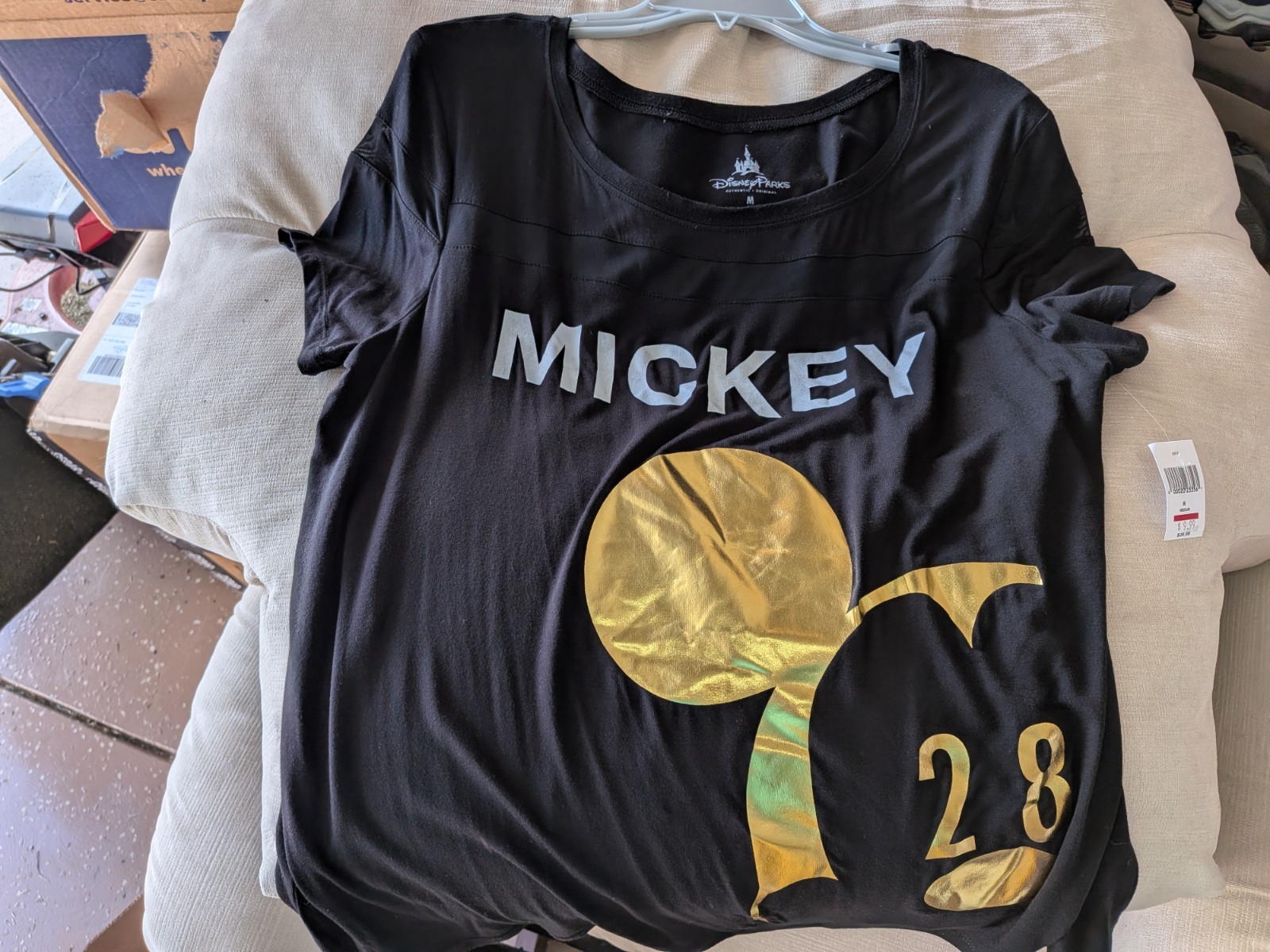 Disney Parks Mickey Mouse 28 Women\'s Medium Black Gold Shirt NWT Authentic
