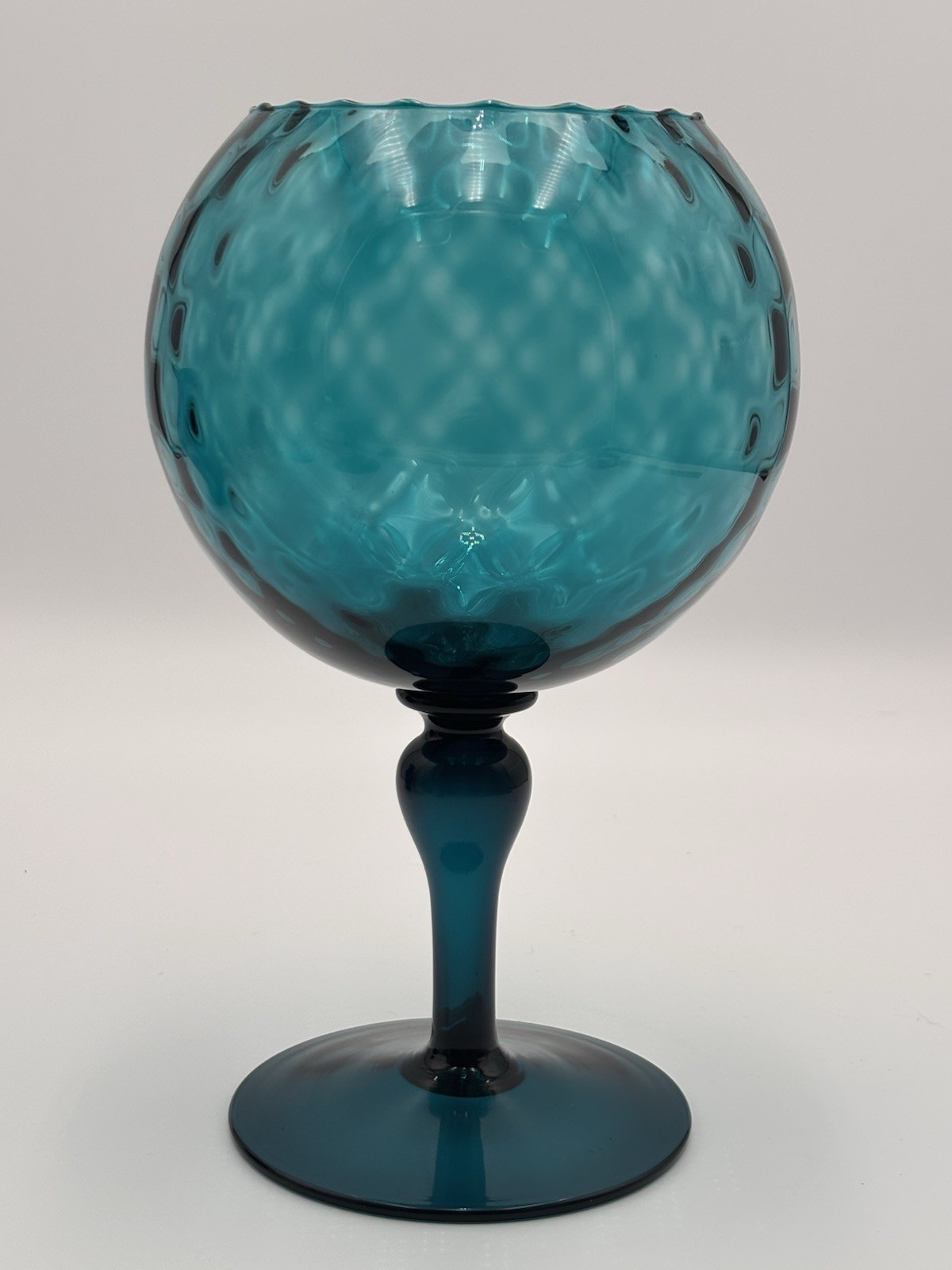 MCM Vintage Empoli Teal Blue Glass Giant Brandy Snifter Vase Optic Ripple 11\