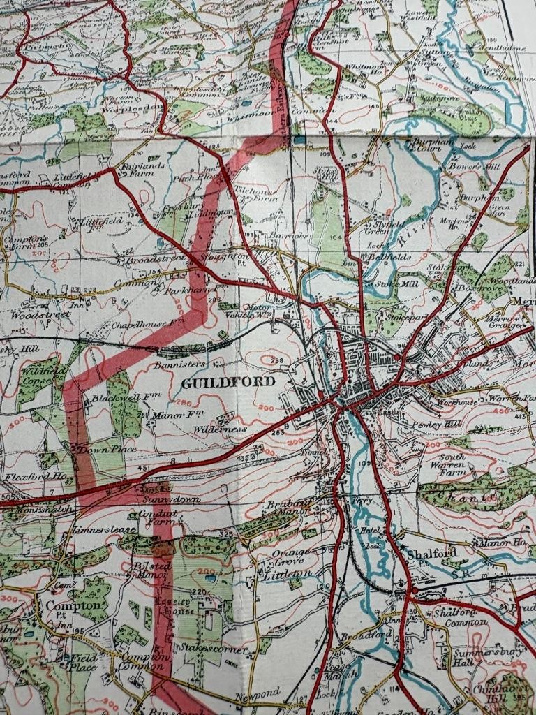 1925 Map Aldershot Command Farnborough Fleet Woking Reading Alton Guildford.....